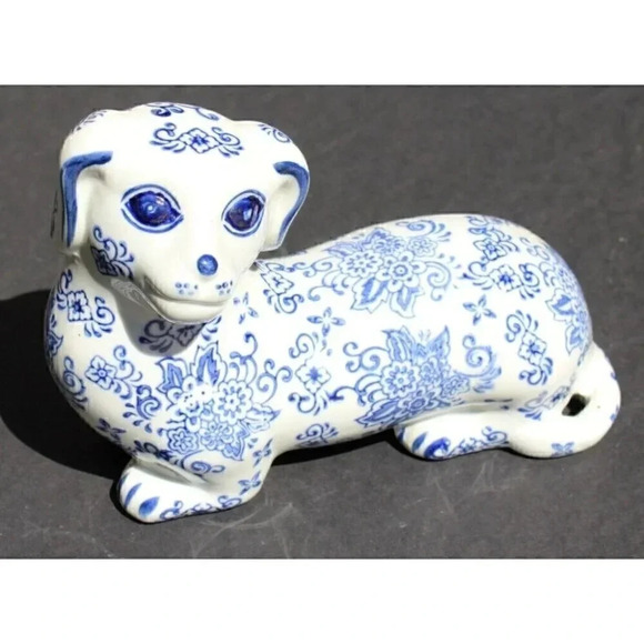 New Chinoiserie Dog Decor Ceramic Statue Delft Style Room Home Decor - Picture 1 of 3